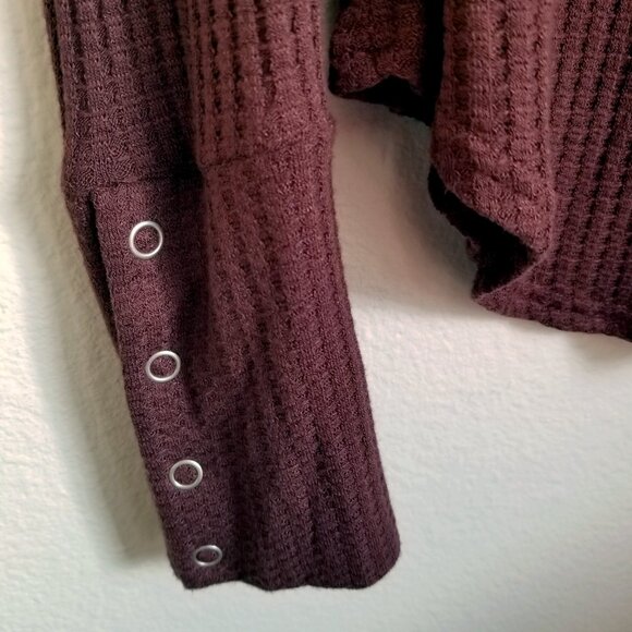 Chaser Waffle Knit Long Sleeve Thermal Top Deep Scoop Neck Size Large Merlot - Picture 3 of 13